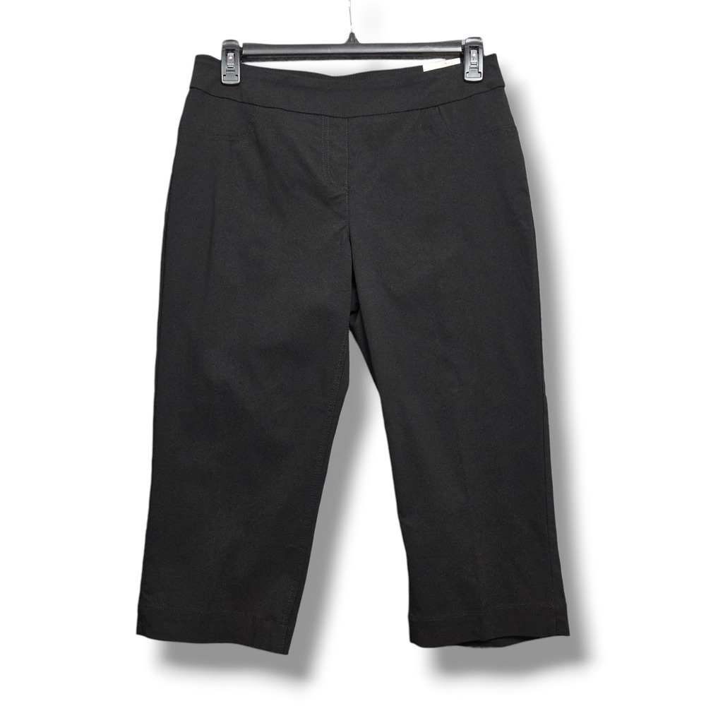 Slim Sation Capri Pant Womens 12 Black Pull On Mid Rise Cropped Trouser
